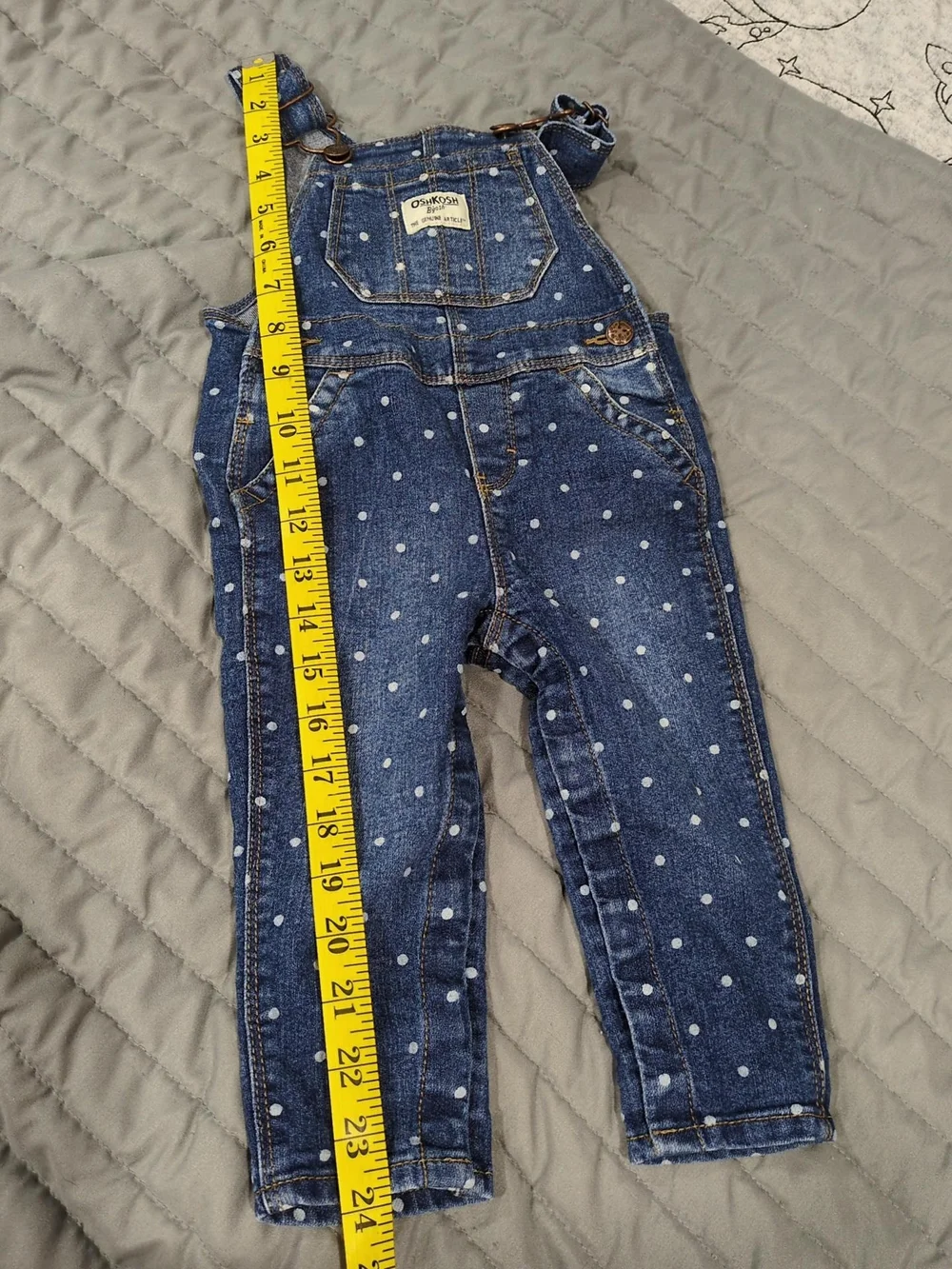 OshKosh B'gosh Girls 12M Polka Dot Denim Overalls Blue Vestbak